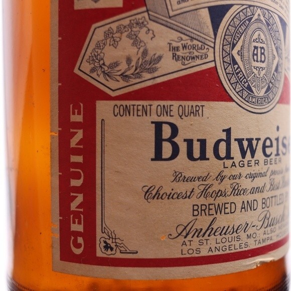 Vintage 1970s Budweiser Empty Collectable Amber Bottle One Quart Bottle Large - Picture 10 of 10